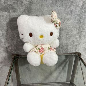 Hello Kitty Floral Plush bow Stuffed 8” sitting